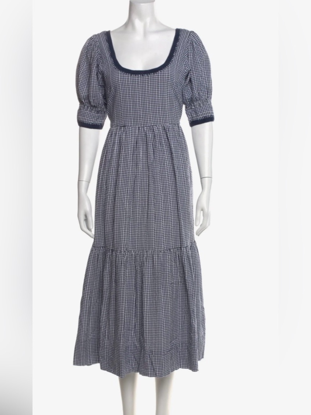 Loeffler Randall Navy-and-White Gingham Maxi Dress